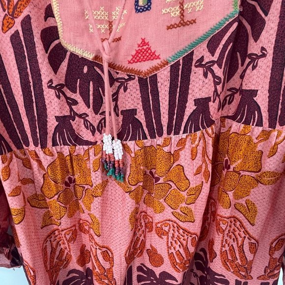 Farm Rio Womens Dress XL Ainika Print Macaws Maxi Dress Puff Sleeve Tassel Tie - Picture 6 of 16